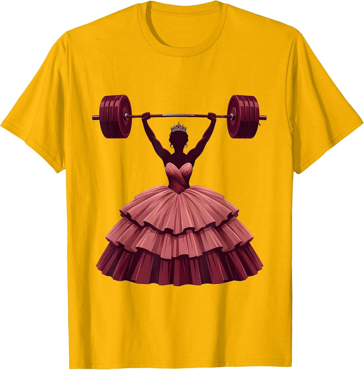 Weight Lifting Ball Gown Funny Workout Art T-Shirt - Golden Yellow