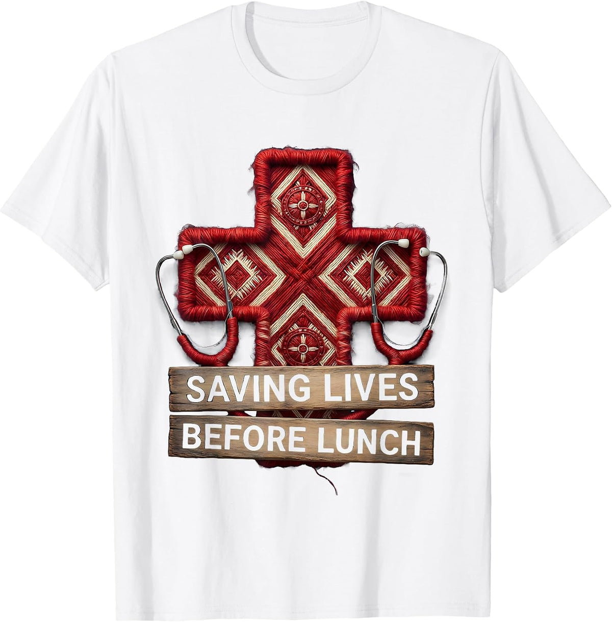Saving Lives Before Lunch School Nurse Design T-Shirt - White