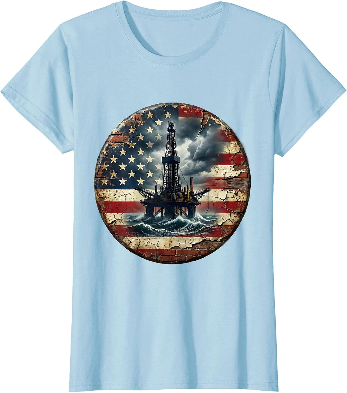 Oil Rig Storm Labor Day Graphic Tee T-Shirt - Baby Blue