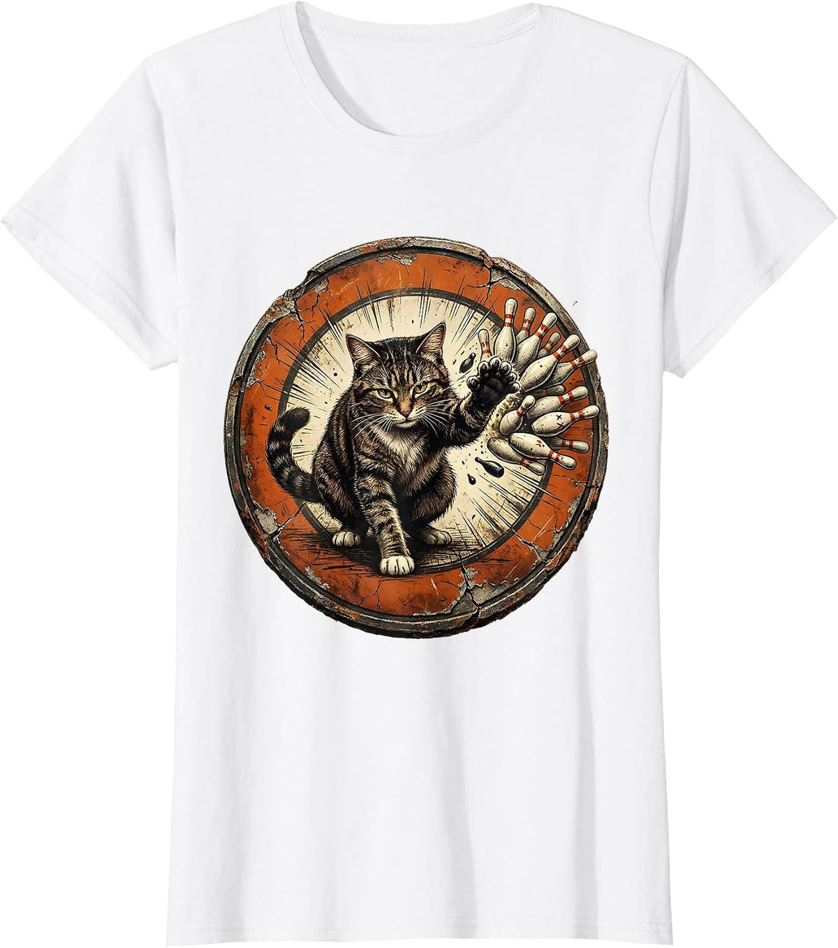 Cat Bowling Strike Funny Kitten Sports Humor T-Shirt - White