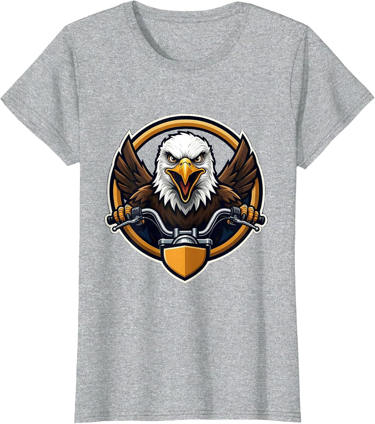 Bald Eagle Clutching Motorcycle Handlebars T-Shirt - Heather Grey