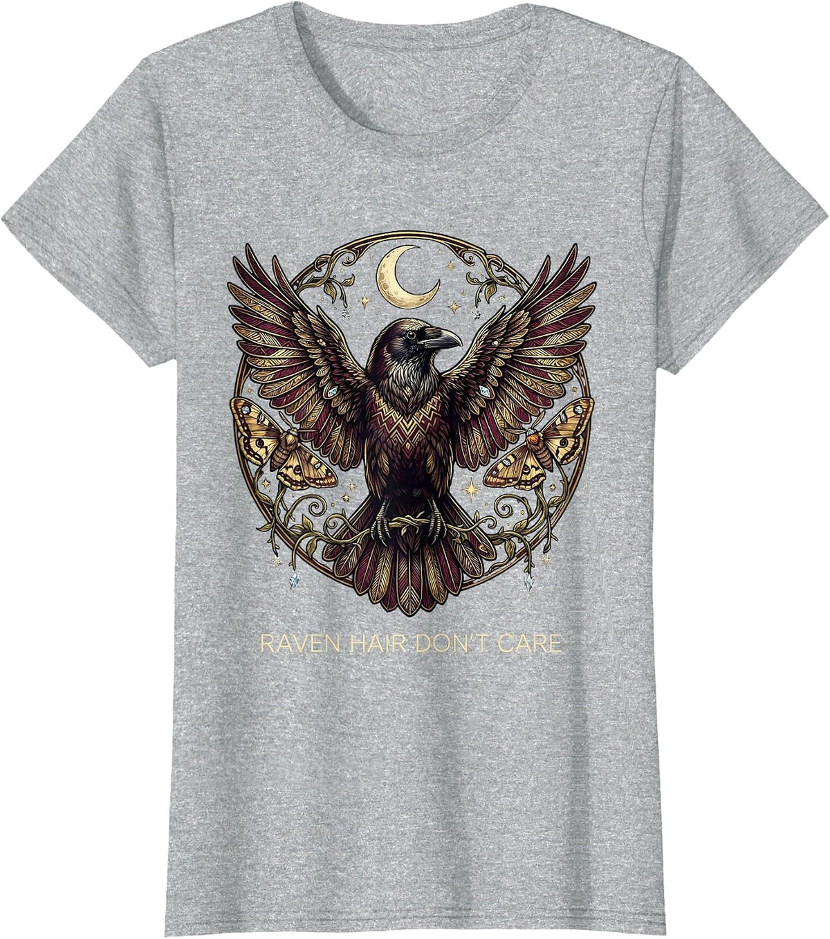 Raven Hair Don't Care Edgar Allan Poe Design T-Shirt - Heather Grey