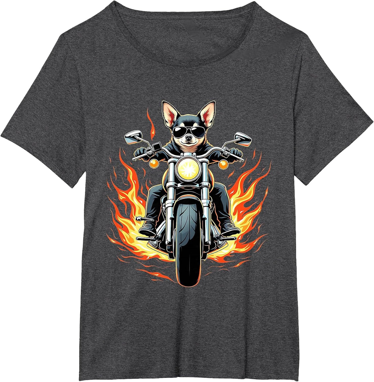 Funny Chihuahua Dog Riding a Motorcycle Chihuahua Lovers T-Shirt - Dark Heather Grey