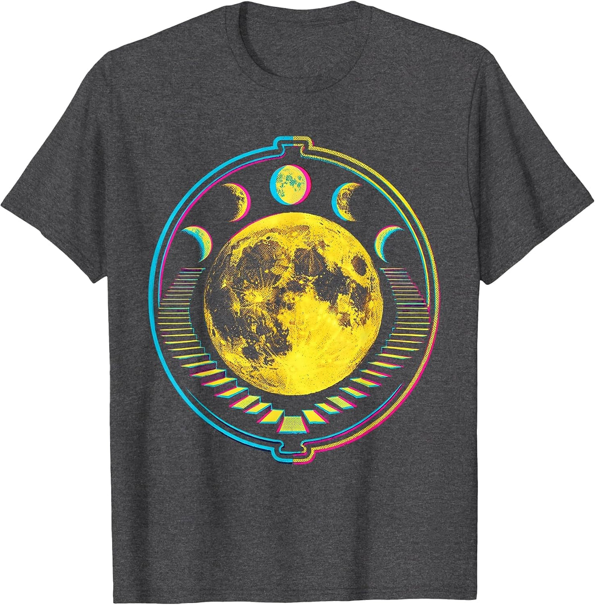 Men's Moon Phase Celestial Astronomy Boho Risograph T-Shirt - Dark Heather Grey