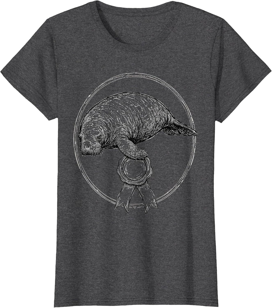 Women's Manatee Official Sleepshirt Wildlife Lover Humor T-Shirt - Dark Heather Grey