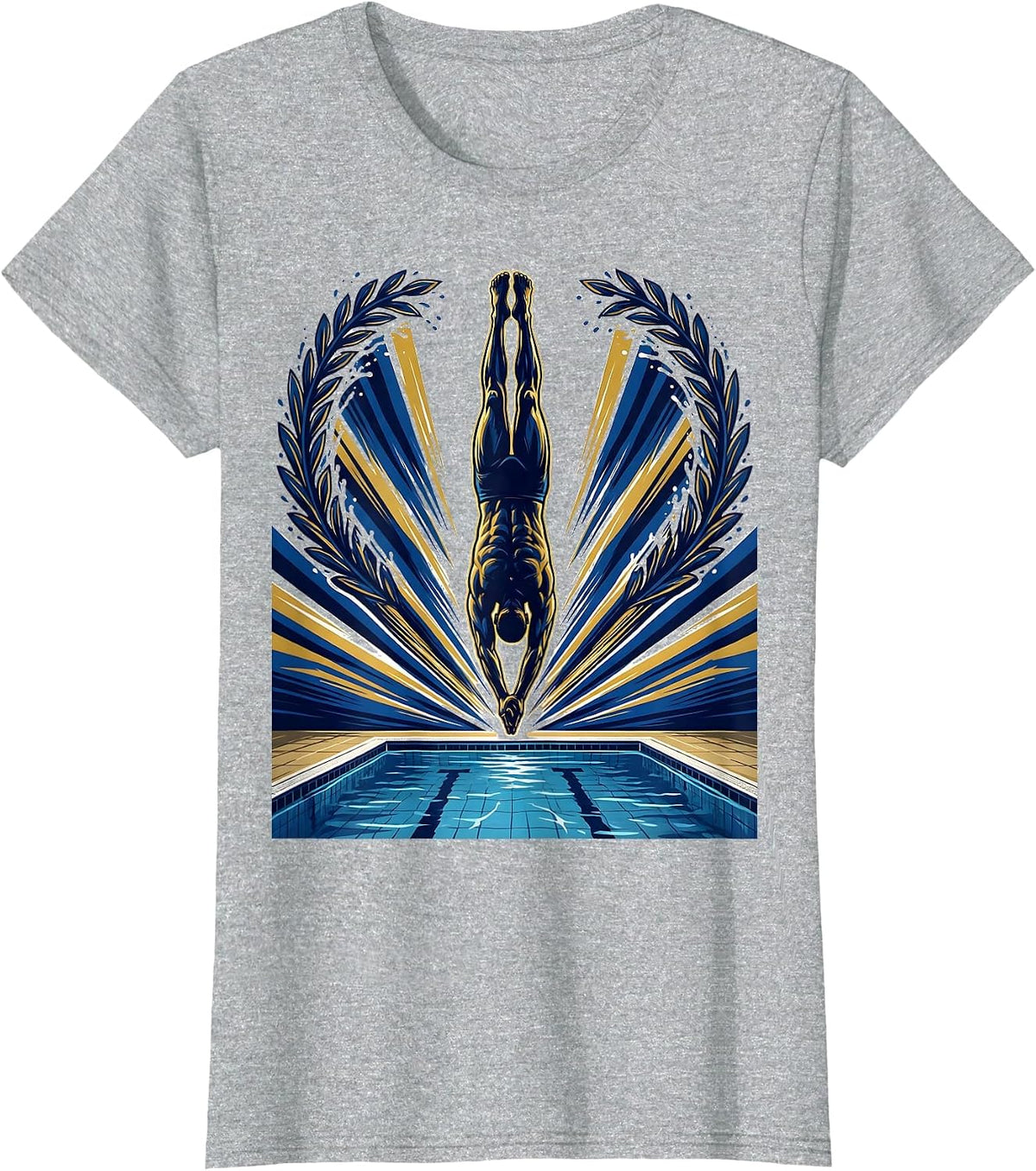 Athlete Diving Into Glowing Pool Graphic Tee T-Shirt - Heather Grey