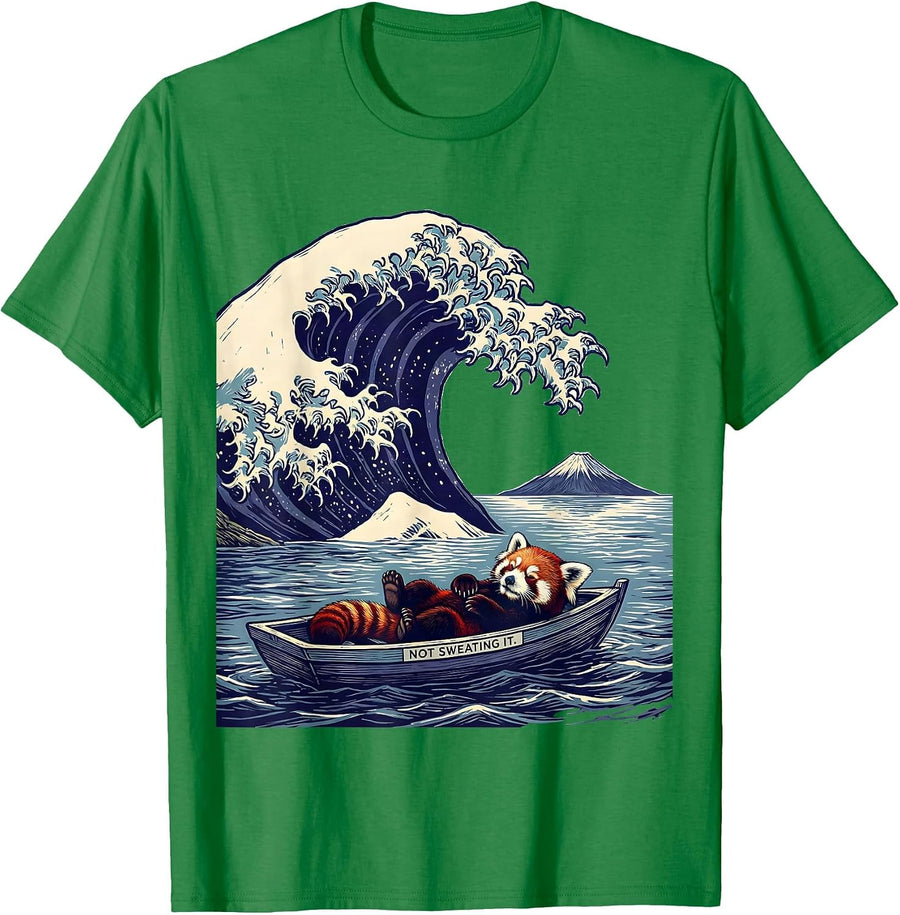 Men's Not Sweating It Funny Japanese Art Panda Meme Graphic T-Shirt - Kelly Green