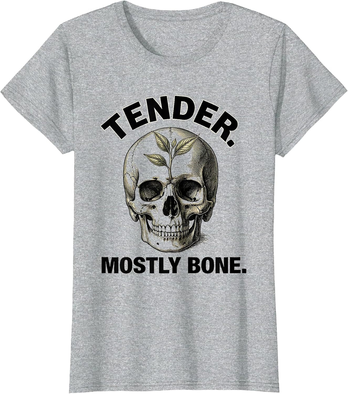 Tender. Mostly Bone Botanical Skull Specimen Graphic Art T-Shirt - Heather Grey