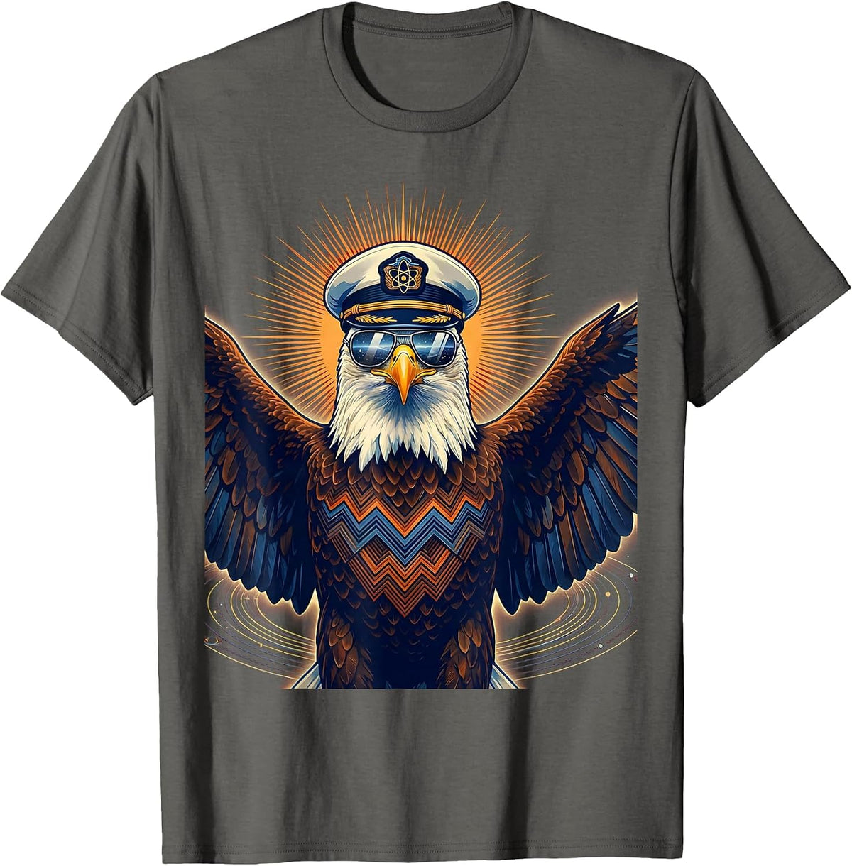 Men's Bold Eagle Aviator Sunglasses Captain Hat Graphic T-Shirt - Asphalt Grey