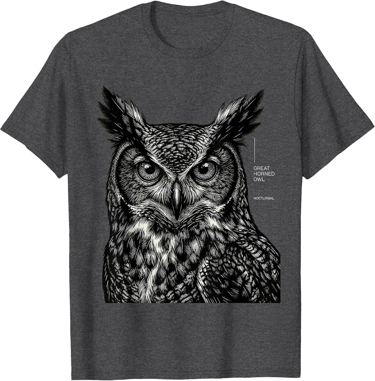 Great Horned Owl Nocturnal Wildlife Portrait Nature Art T-Shirt - Dark Heather Grey