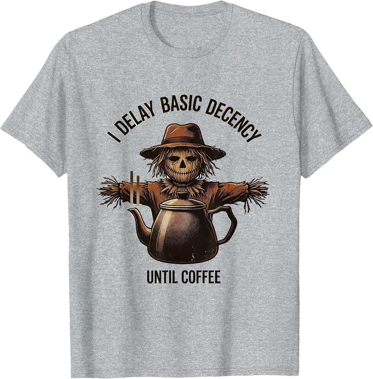 Men's I Delay Basic Decency Until Coffee Vintage Sarcastic Coffee T-Shirt - Heather Grey