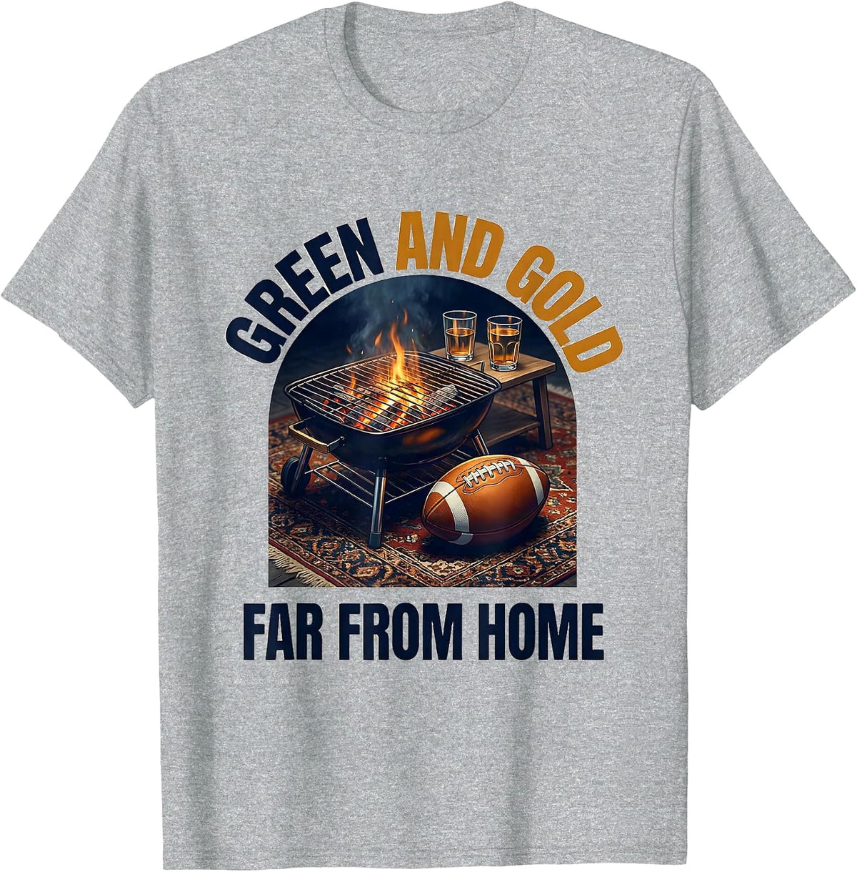 Men's Green And Gold Far From Home Rugby Bokke South African Pride T-Shirt - Heather Grey