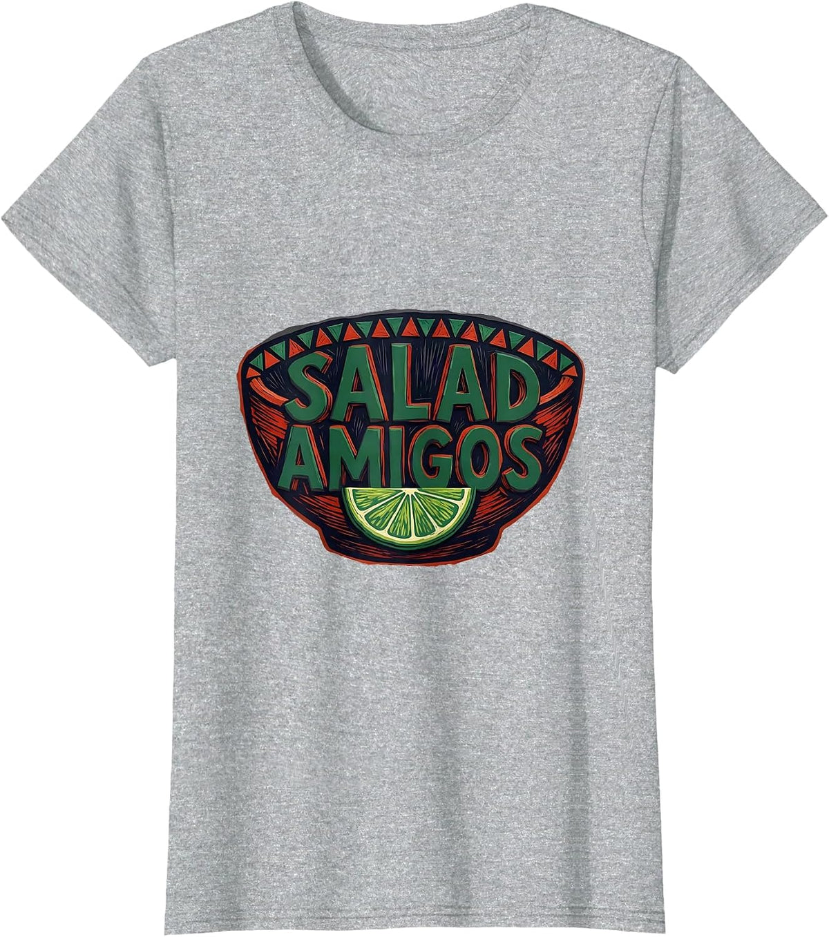 Women's Salad Amigos Linocut Fiesta Salad Bowl Cinco De Mayo Spanish T-Shirt - Heather Grey