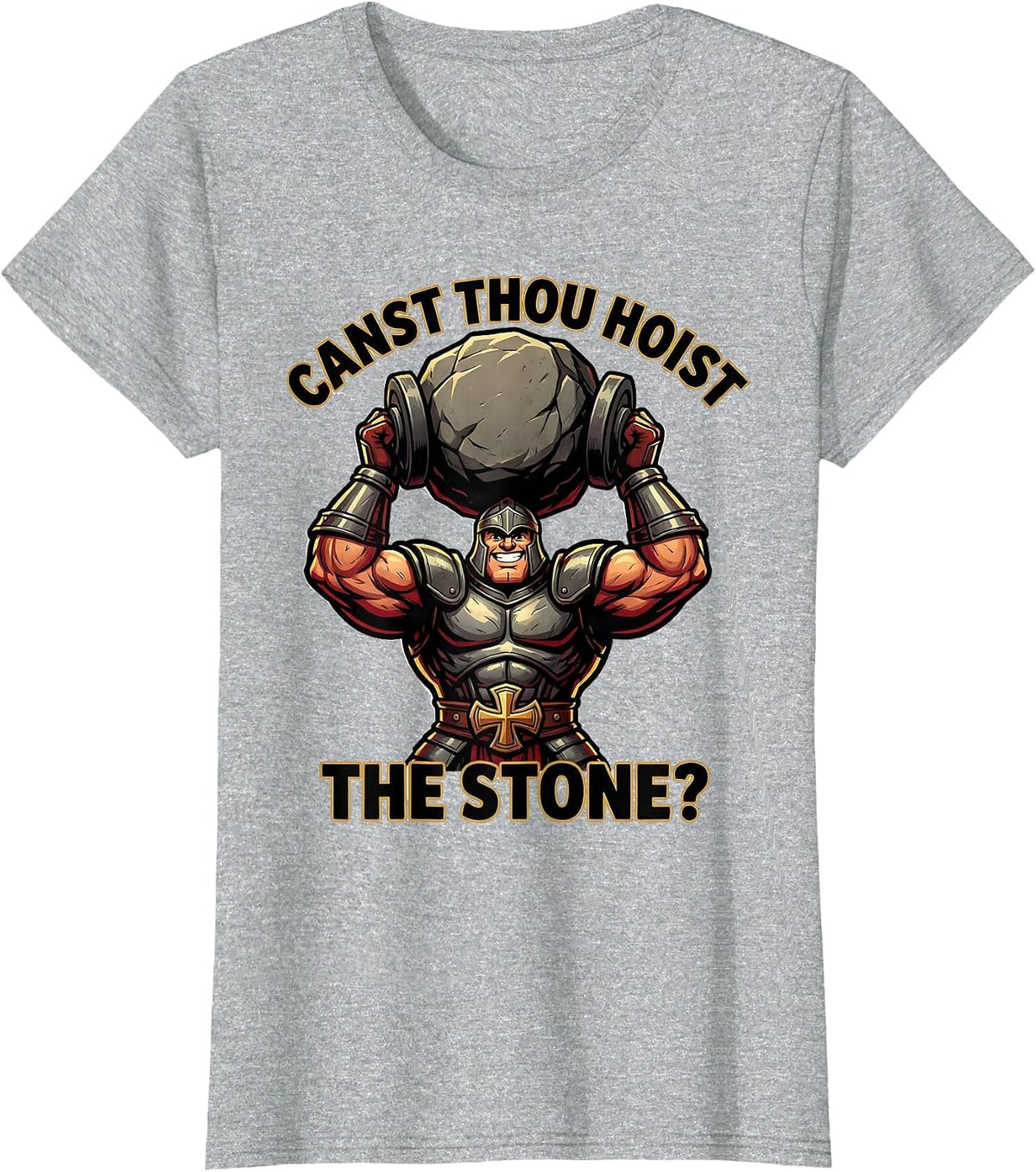 Canst Thou Hoist the Stone Funny Christian Gym Medieval T-Shirt - Heather Grey