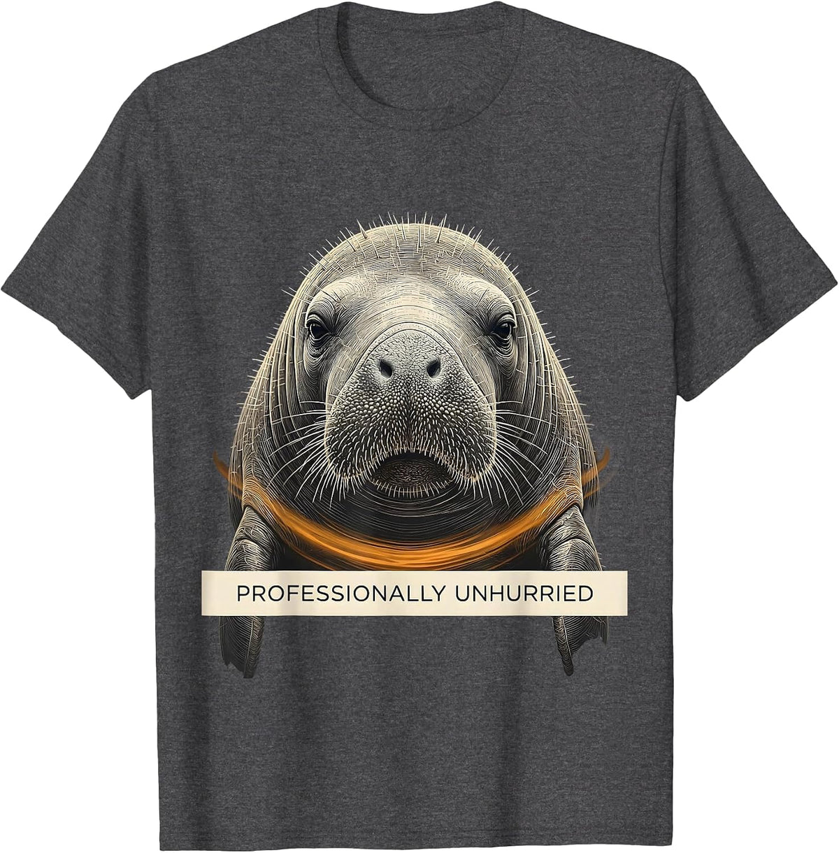 Men's Professionally Unhurried Tactile Monochrome Manatee Lover T-Shirt - Dark Heather Grey