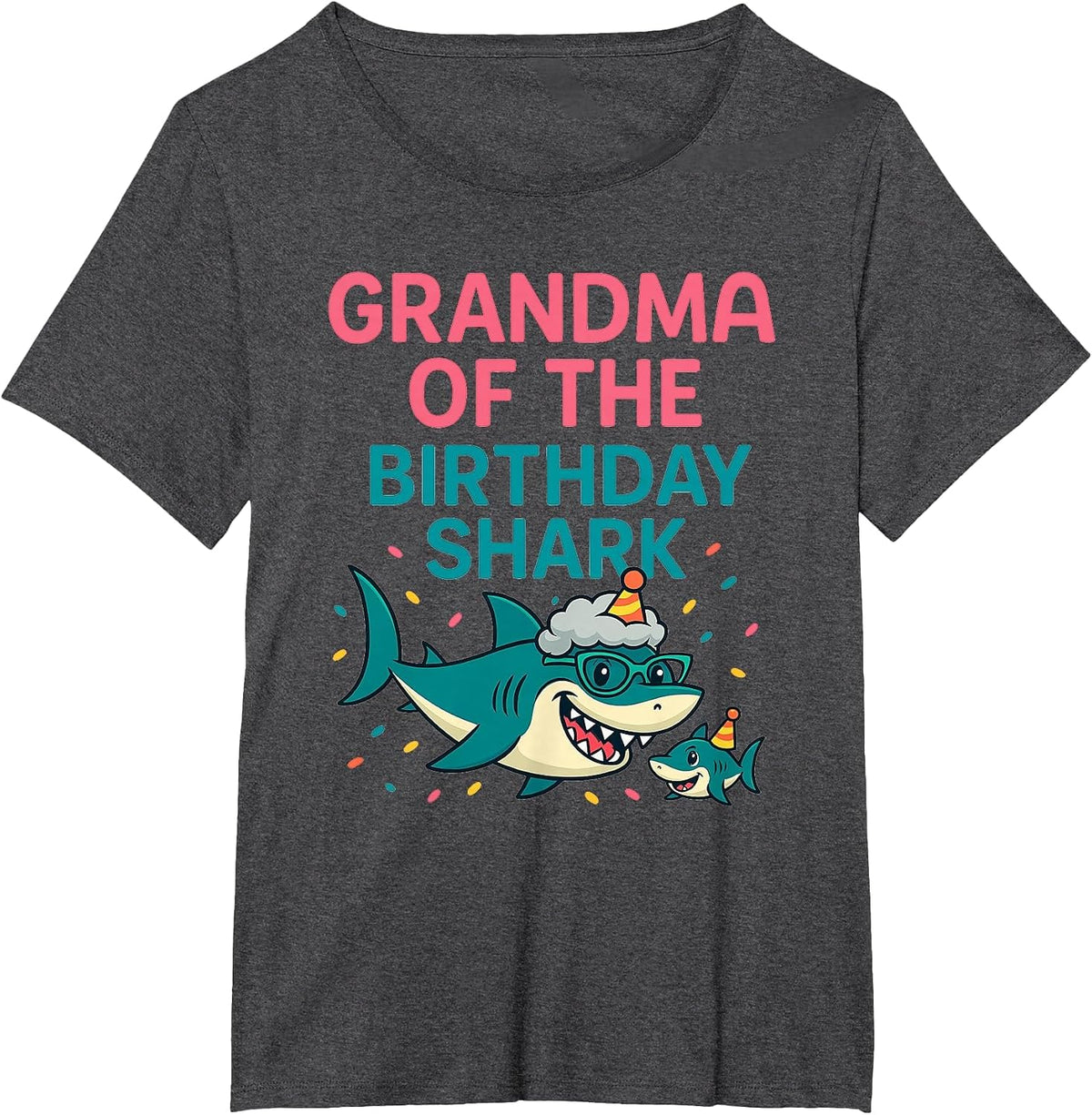 Grandma of The Birthday Shark - Wildlife Sea Lover T-Shirt - Dark Heather Grey