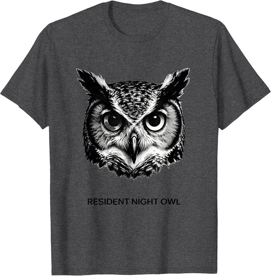 Men's Resident Night Owl Funny Owl Lover Bird Humor Graphic T-Shirt - Dark Heather Grey