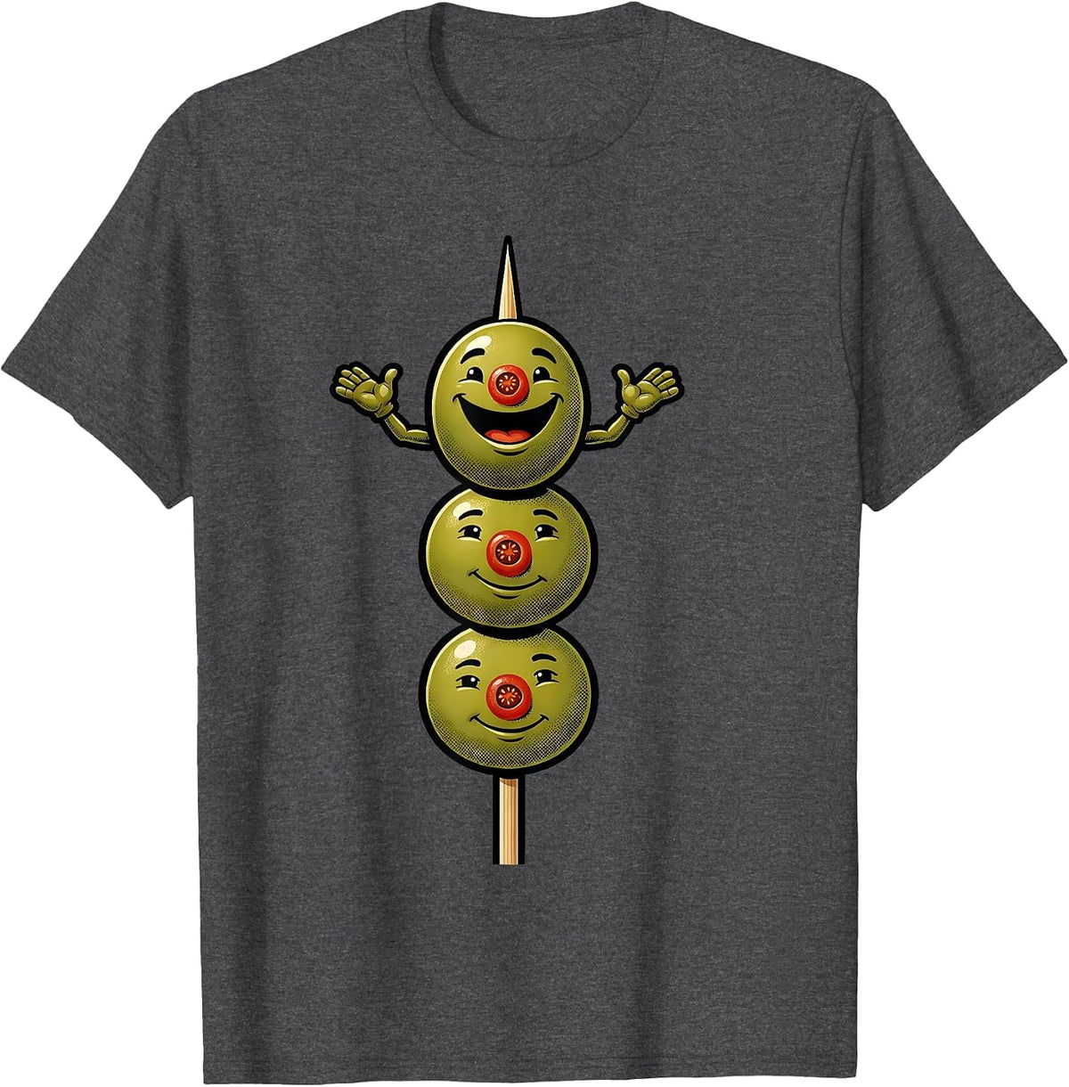 Men's Martini Olive Cocktail Pick Graphic Tee T-Shirt - Dark Heather Grey
