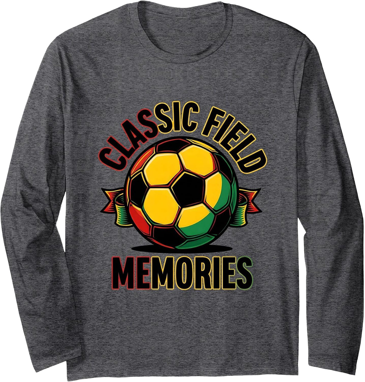 Vintage Soccer Ball Classic Field Memories Design Long Sleeve T-Shirt - Adult Unisex Dark Heather Grey