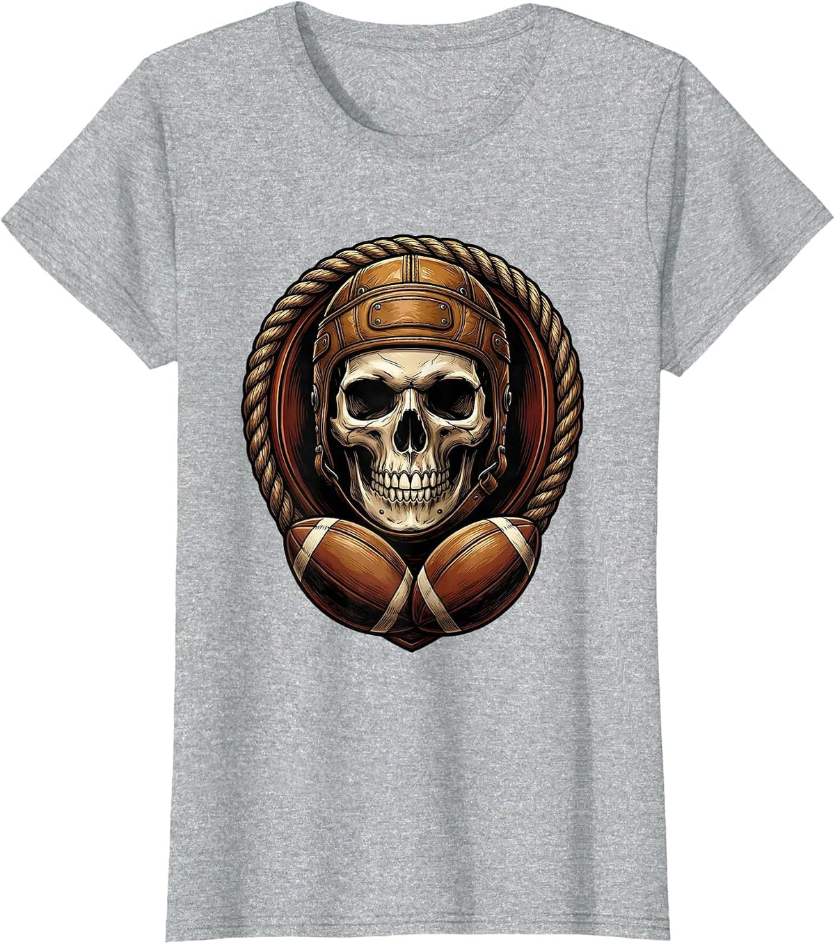 Skull Rugby Scrum Cap Graphic Tee T-Shirt - Heather Grey
