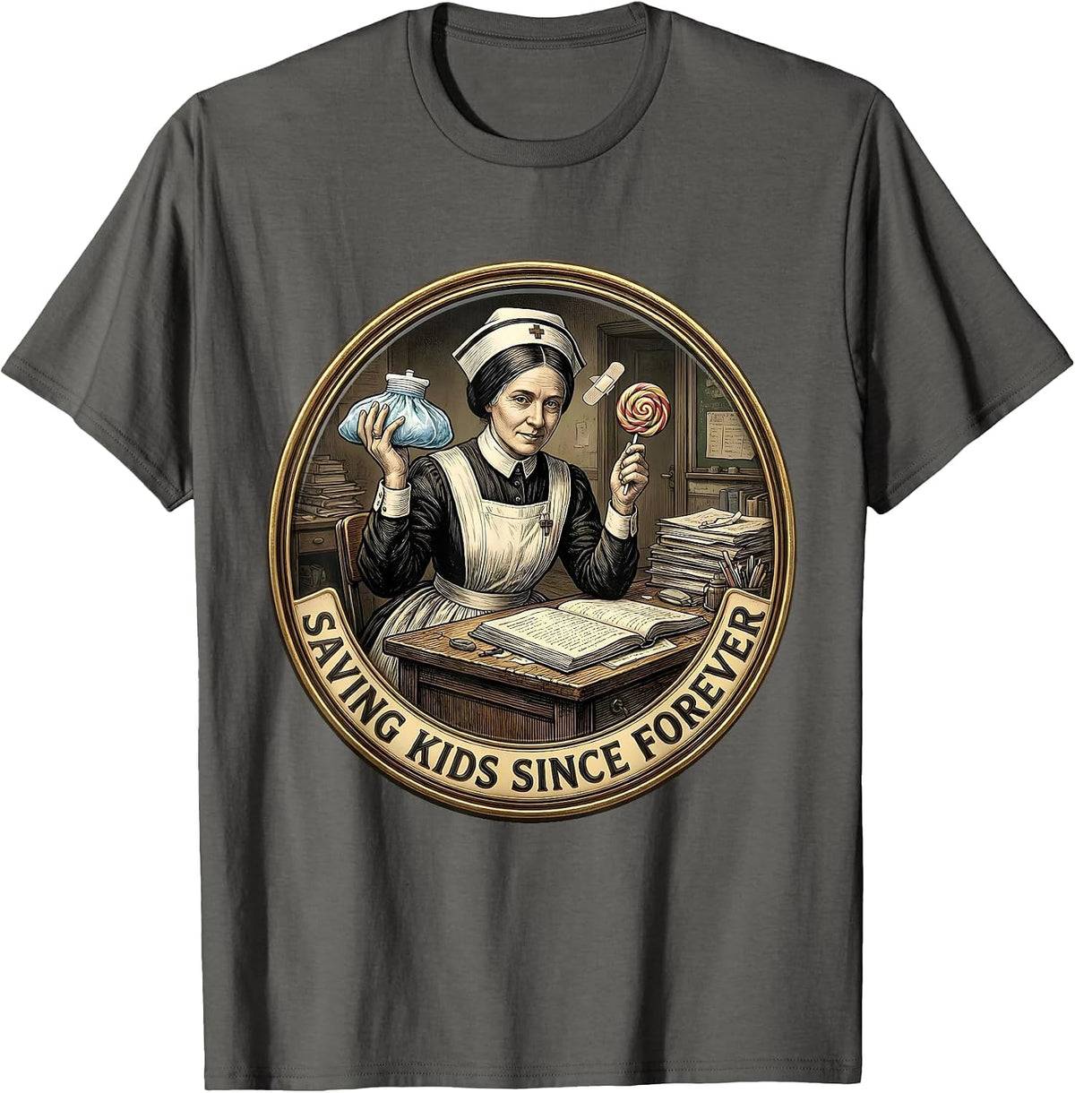 Saving Kids Since Forever School Nurse Design T-Shirt - Asphalt Grey