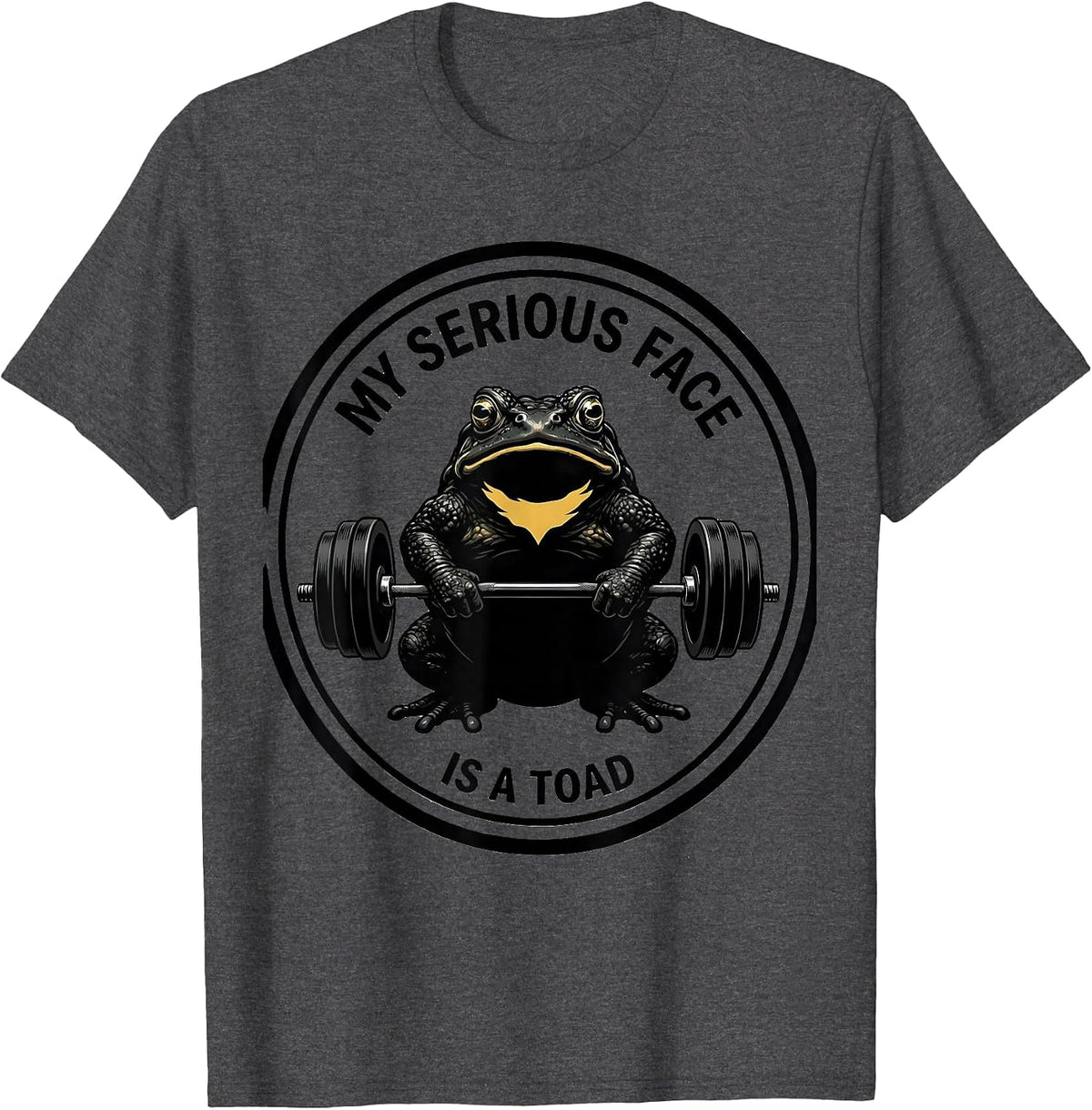 Men's My Serious Face Is A Toad Funny Gym Workout Weightlifting T-Shirt - Dark Heather Grey