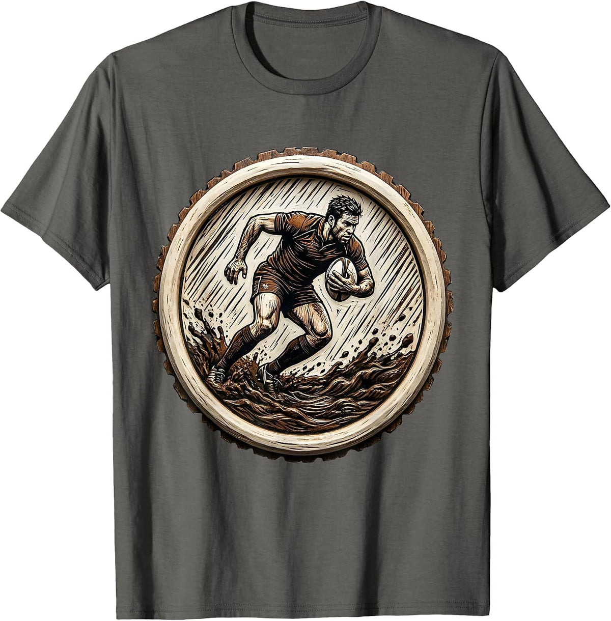 Rugby Player Silhouette Rain and Mud Graphic T-Shirt - Asphalt Grey
