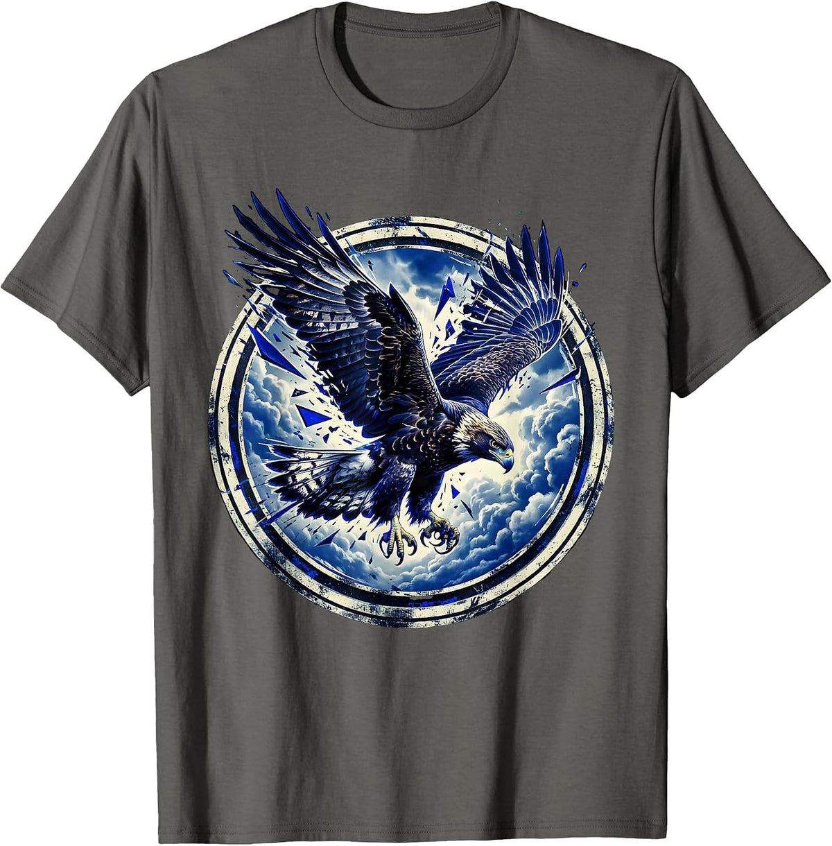 Falcon Diving Through Storm Clouds Freedom Design T-Shirt - Asphalt Grey