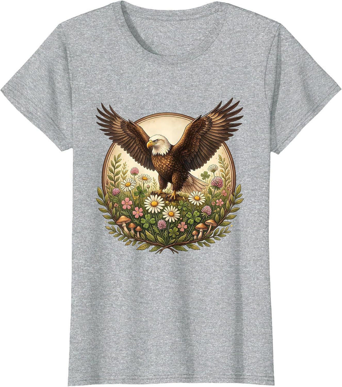 Bald Eagle Wildflower Bloom USA Nature Design T-Shirt - Heather Grey