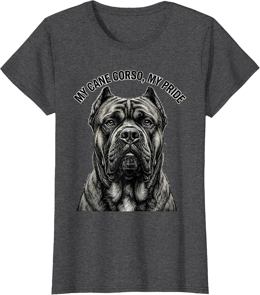 Women's My Cane Corso My Pride Monochromatic Dog Lover Dad Gift T-Shirt - Dark Heather Grey