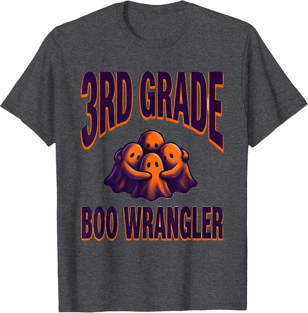 3rd Grade Boo Wrangler Cute Teacher Ghost Halloween Crew T-Shirt - Dark Heather Grey