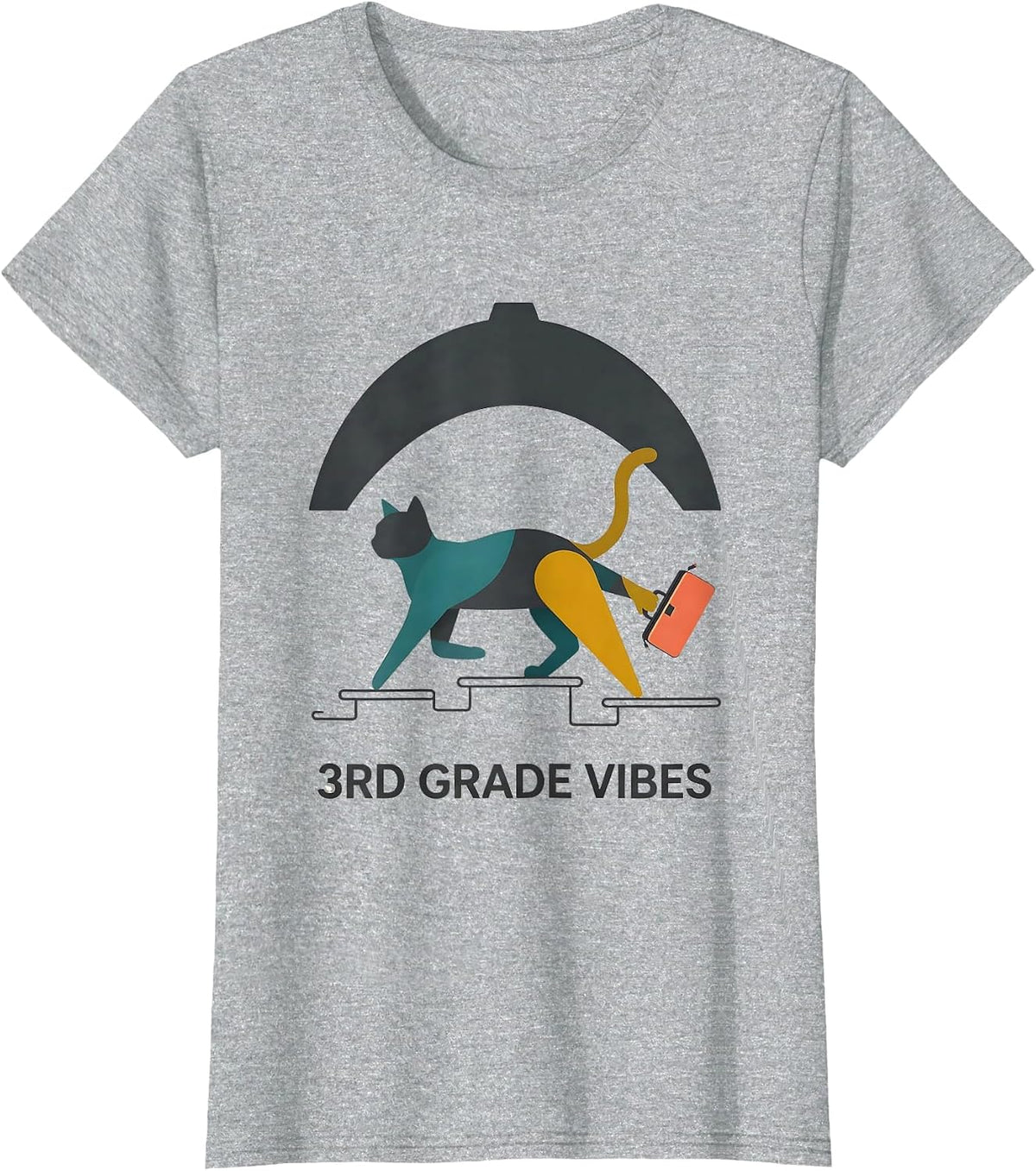 Women's 3rd Grade Vibes Cute Cat Lover Back To School Girls Kids T-Shirt - Heather Grey