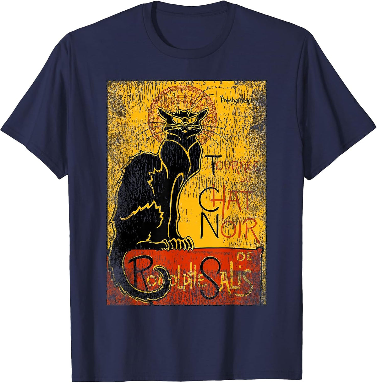 Vintage Tour du Chat Noir Black Cat for Halloween T-Shirt - Navy Blue