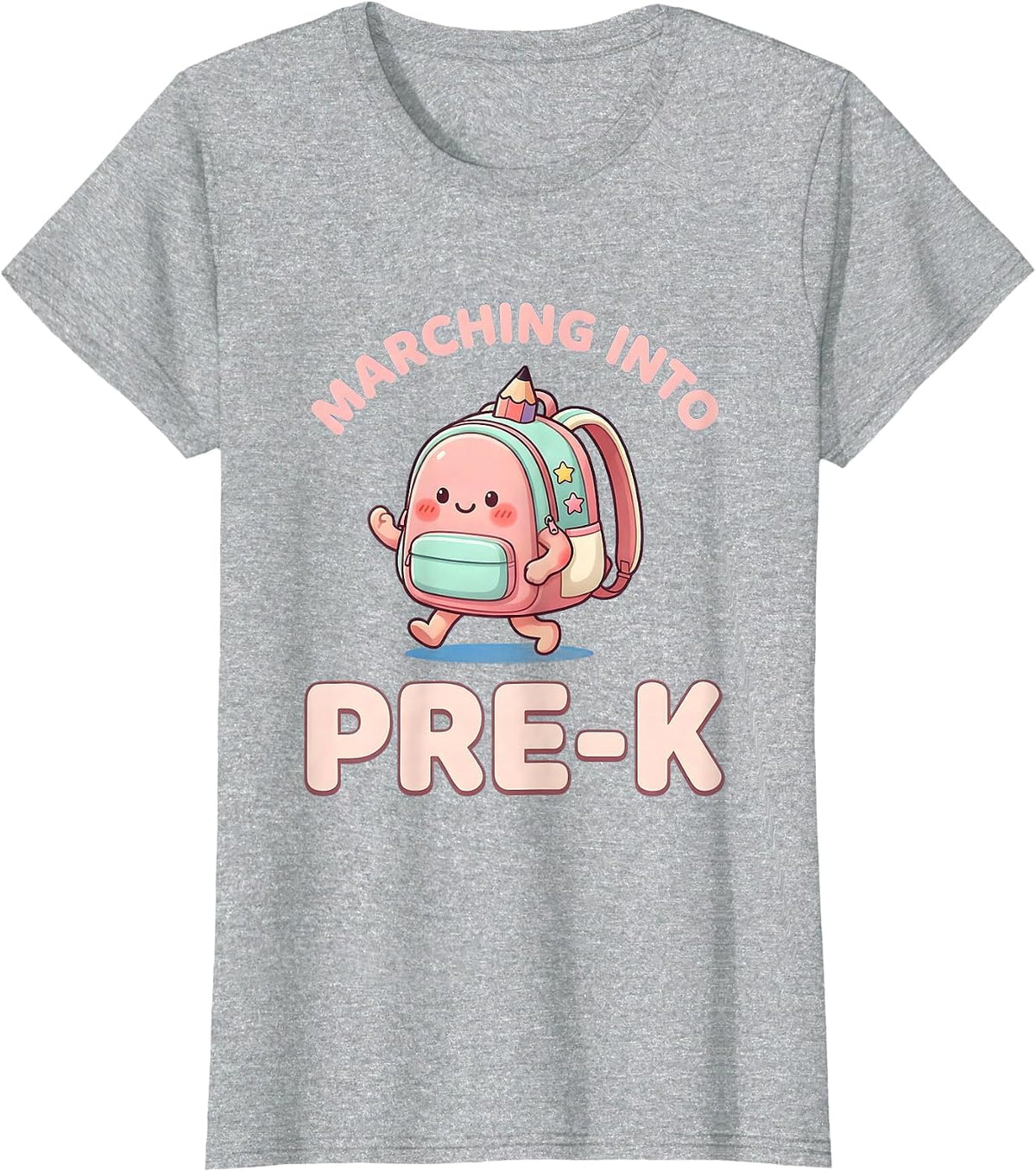 Marching Into Pre-K Cute Kawaii Preschool Teacher First Day T-Shirt - Heather Grey
