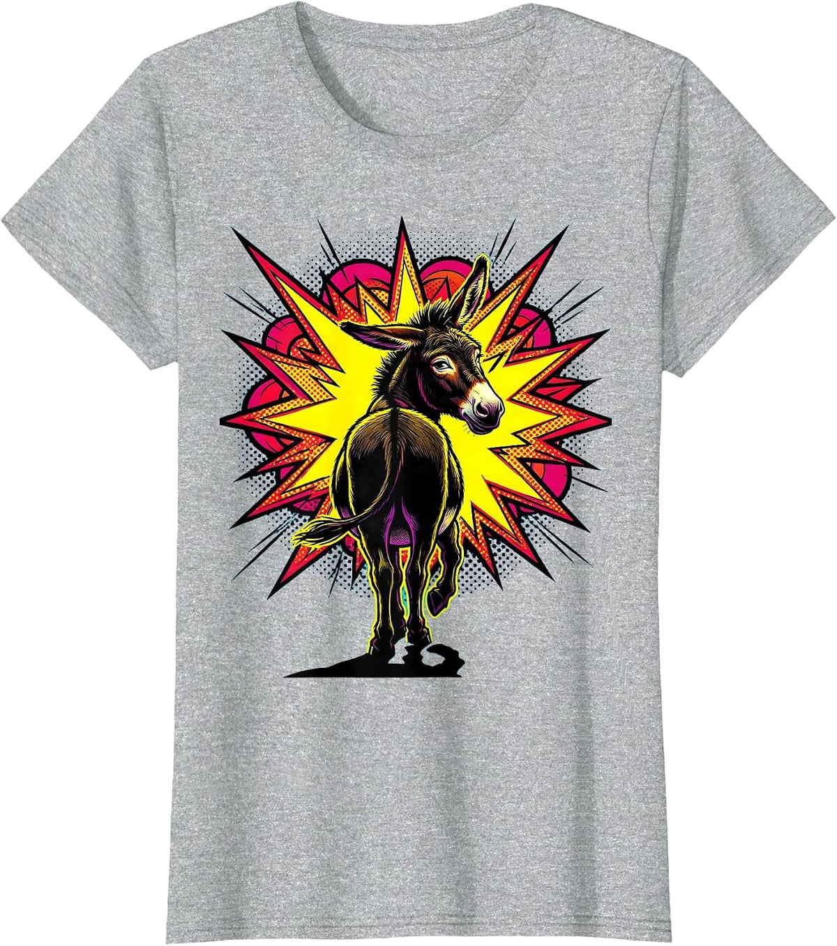 Women's Smirking Donkey Walking Away From Explosion T-Shirt - Heather Grey