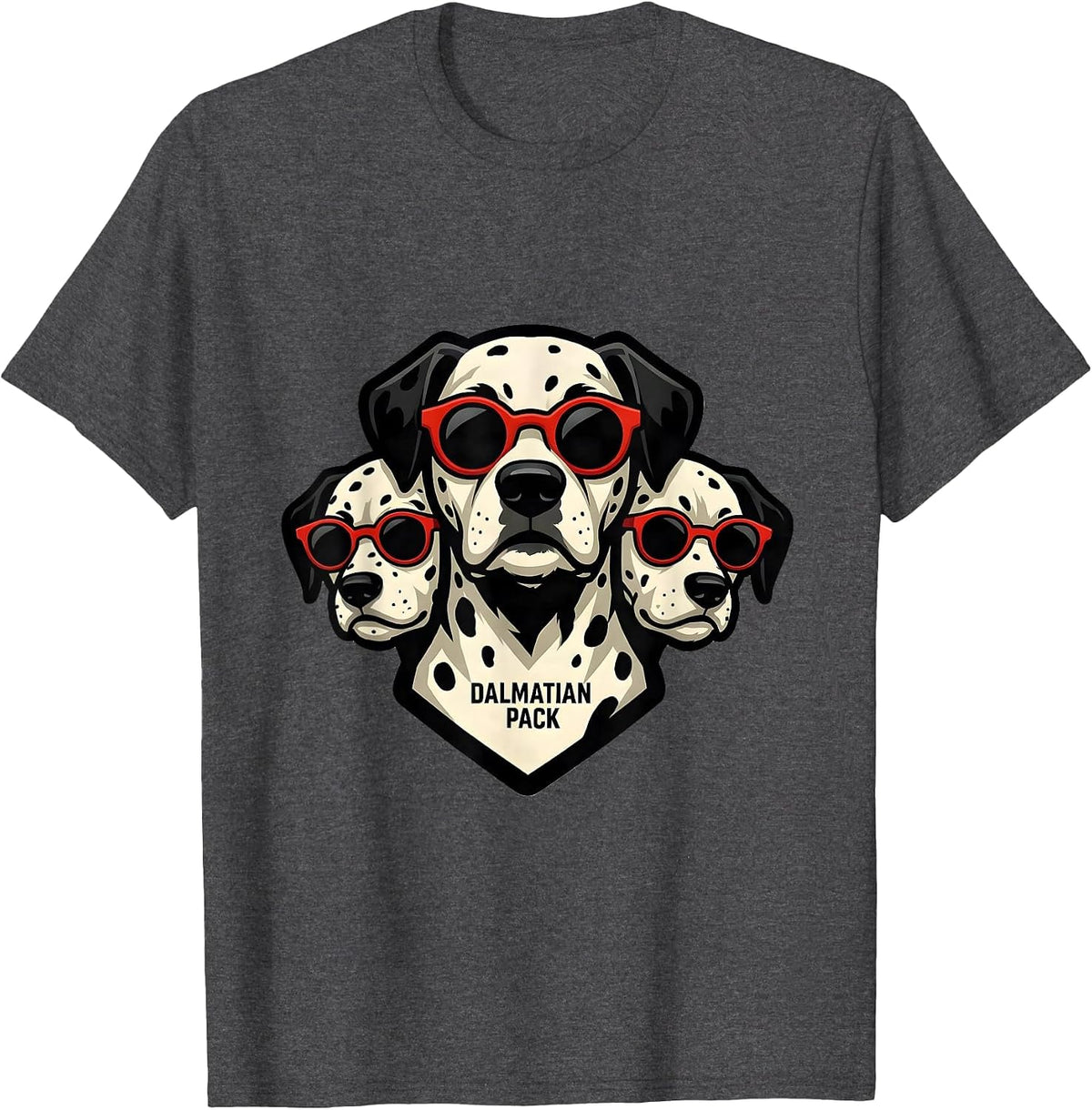 Dalmatian Pack Bold Mascot Logo Dog Breed Portrait T-Shirt - Dark Heather Grey