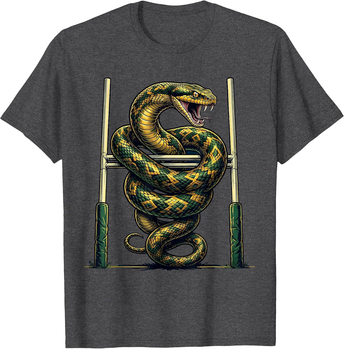 Serpent Coiled Around Rugby Goalposts T-Shirt - Dark Heather Grey