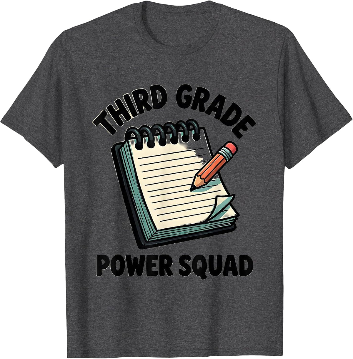 Men's Third Grade Power Squad Cartoon Teacher Back to School Team T-Shirt - Dark Heather Grey