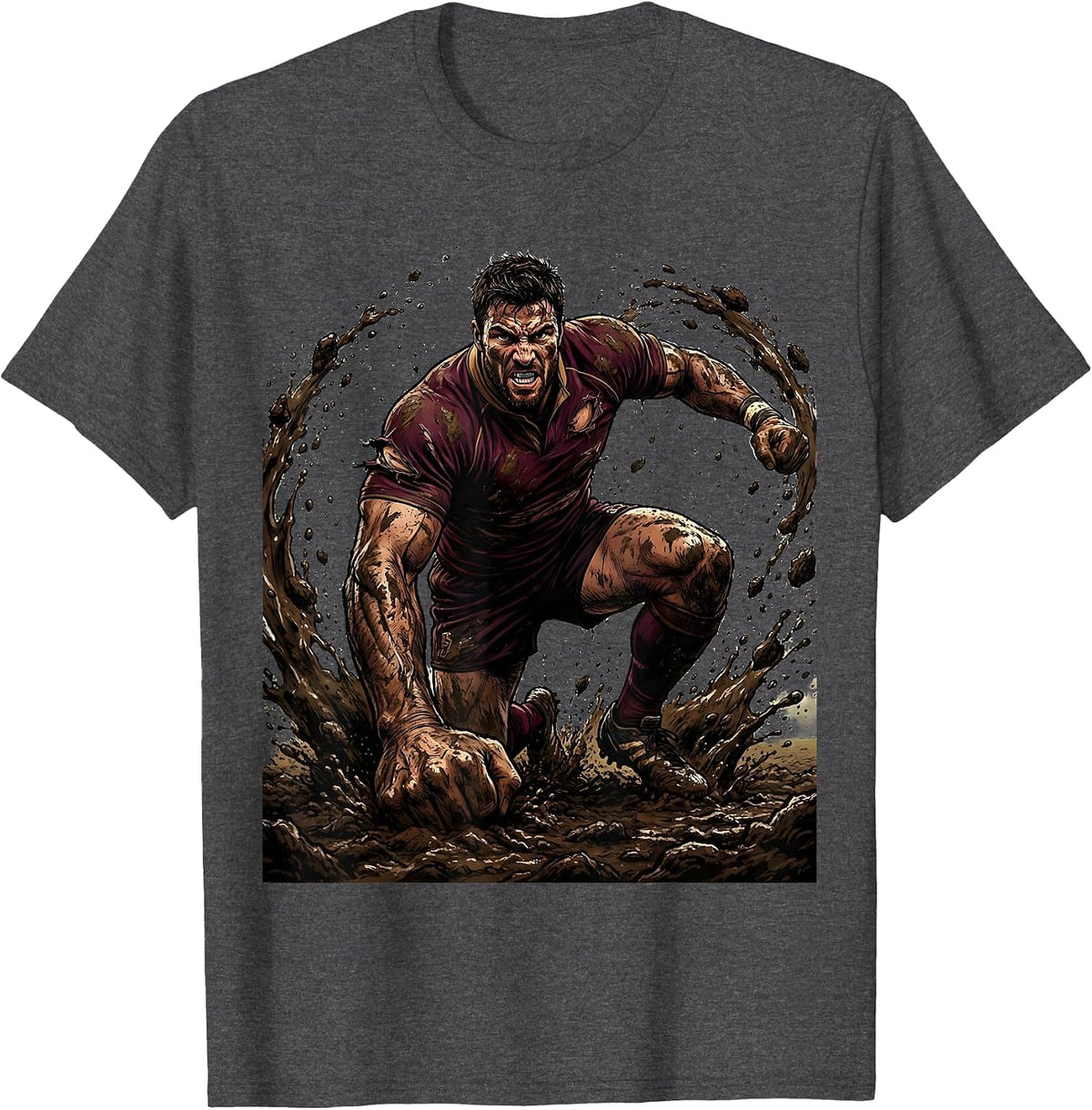 Rugby Player Rising From Mud After Tackle T-Shirt - Dark Heather Grey