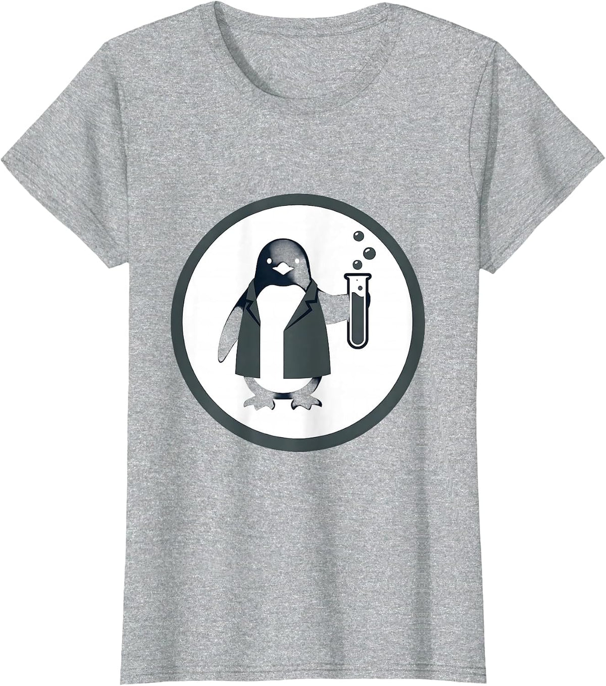 Women's Penguin Scientist Bubbling Test Tubes Illustration T-Shirt - Heather Grey