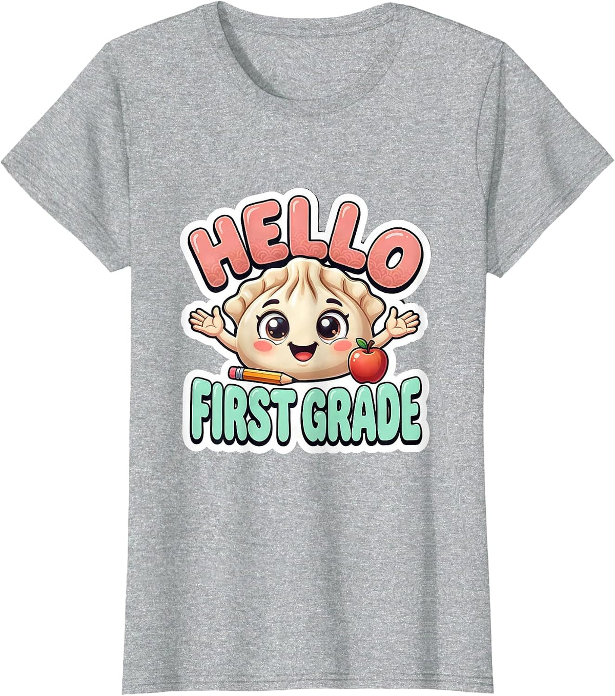 Hello First Grade Cute Dumpling Back to School Girl Teacher T-Shirt - Heather Grey