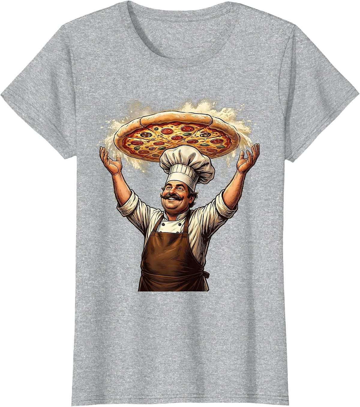 Italian Chef Pizza Dough Toss Illustration T-Shirt - Heather Grey