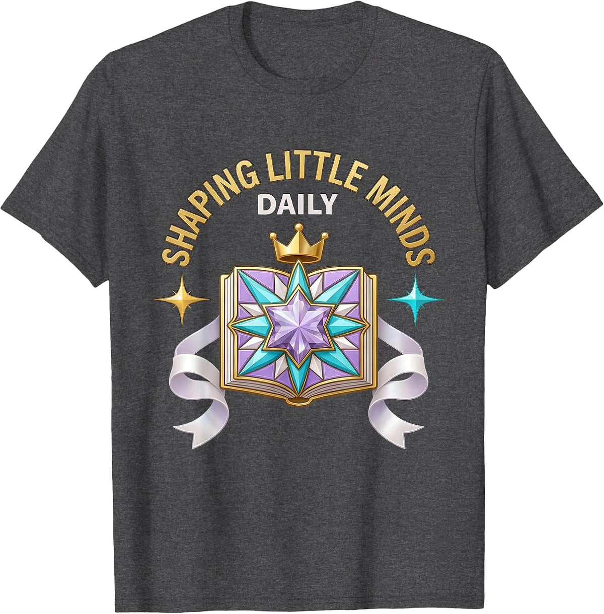 Men's Shaping Little Minds Daily First Grade Teacher T-Shirt - Dark Heather Grey