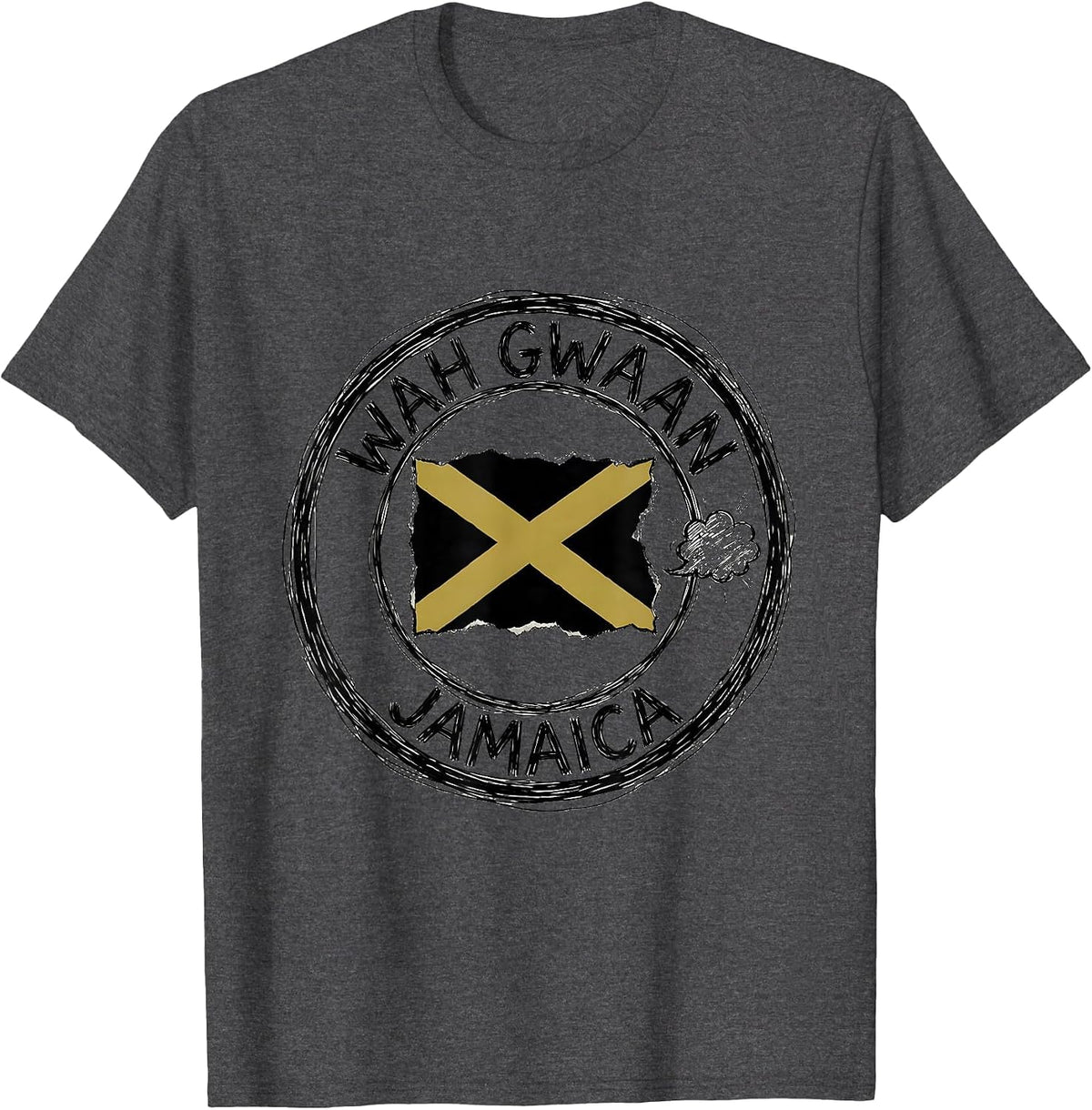 Men's Wah Gwaan Jamaica Hand-Sketched Caribbean Diaspora Pride T-Shirt - Dark Heather Grey