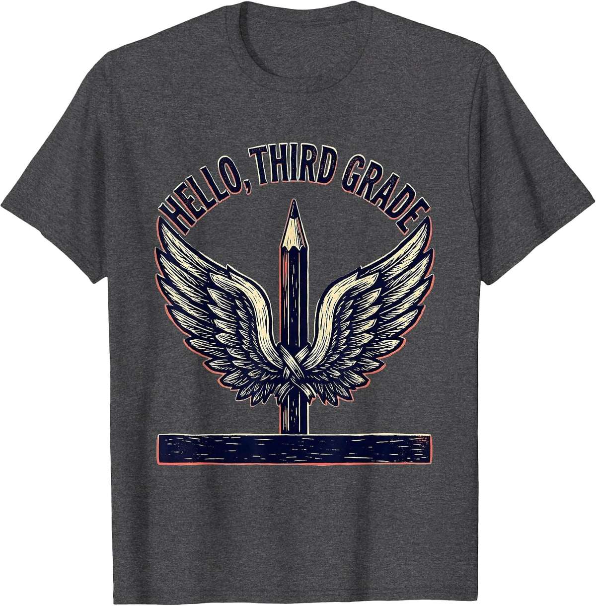 Hello, Third Grade Cute Coquette Bow Back to School Teacher T-Shirt - Dark Heather Grey