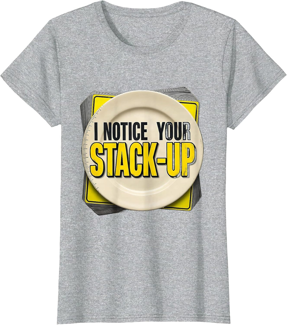 Women's I Notice Your Stack-Up Stencil Graphic Tradesperson T-Shirt - Heather Grey