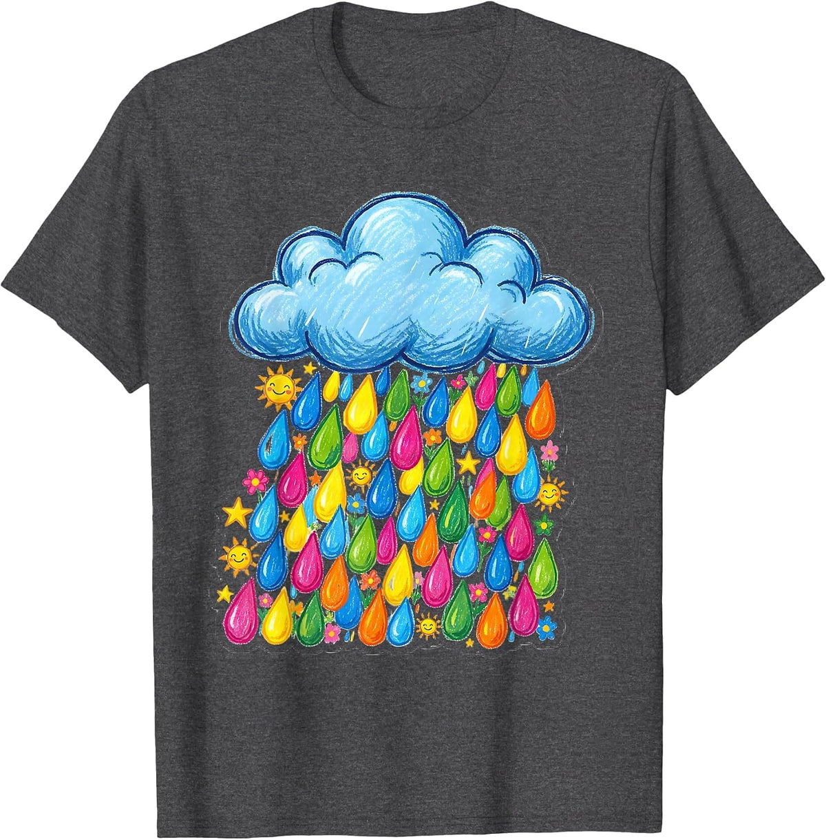 Men's Preschool Teacher Cloud Colorful Letter Rain Design T-Shirt - Dark Heather Grey