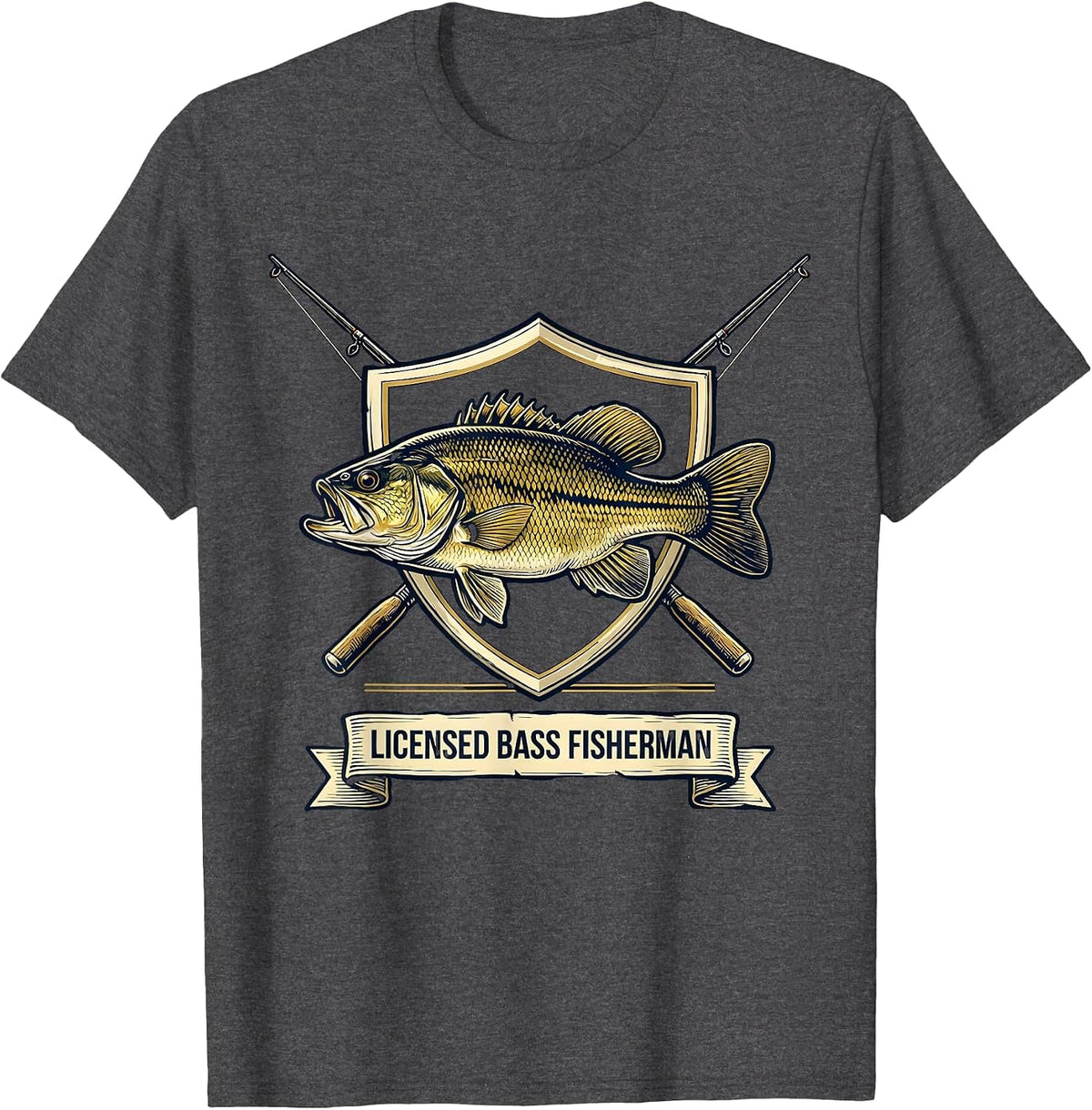 Licensed Bass Fisherman Funny Fishing Humor T-Shirt - Dark Heather Grey