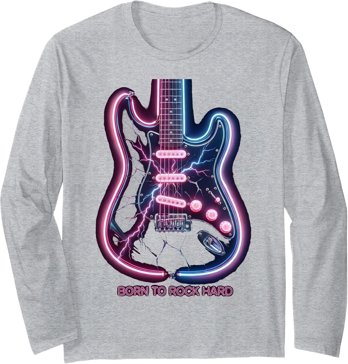 Born to Rock Hard Classic Rock Band Design Long Sleeve T-Shirt - Adult Unisex Heather Grey