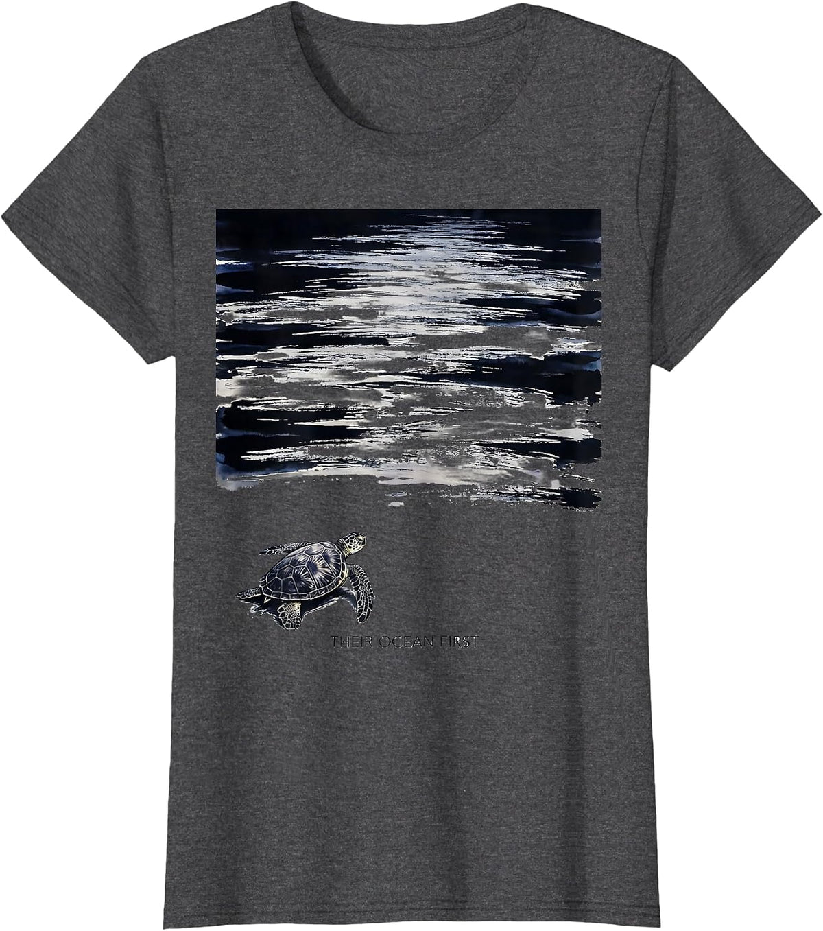 Women's Their Ocean First Ink Brush Sea Turtle Beach Souvenir T-Shirt - Dark Heather Grey